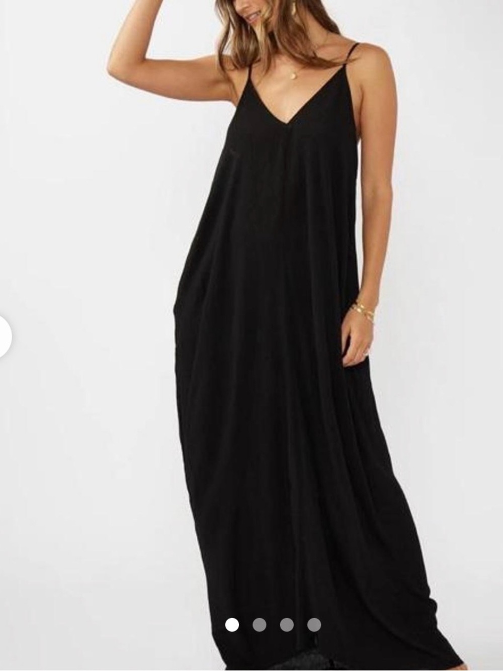 lovestitch Black V-Neck Spaghetti-Strap Maxi Dress